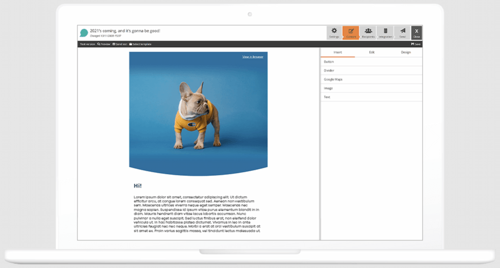 Screenshot of creating an email newsletter with Lime