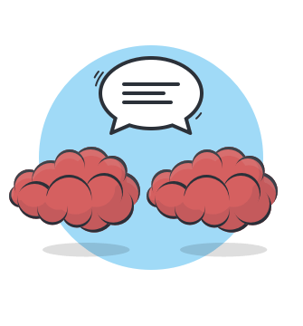 cartoon of brains linked by chat bubble