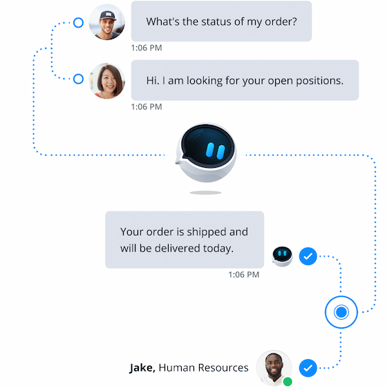 Conversations are intelligently routed to a chatbot or an agent