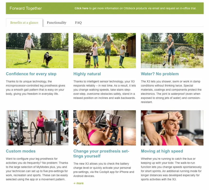 Otto Bock's empathetic website copy