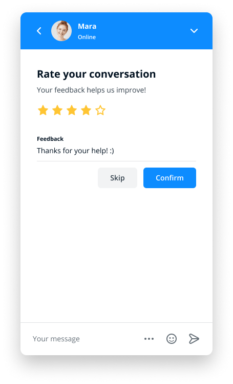 Website Messenger with star rating.