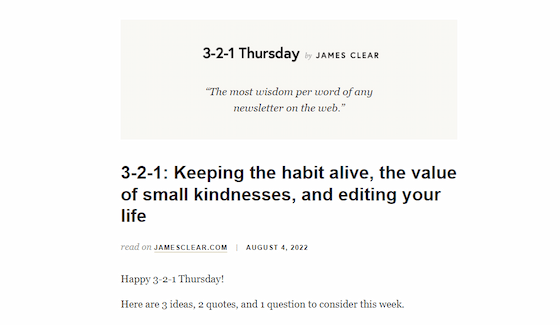 Screenshot of an email series from James Clear