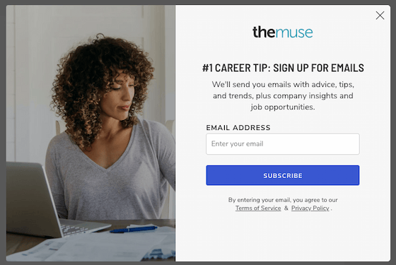 Screenshot of email sign-up form