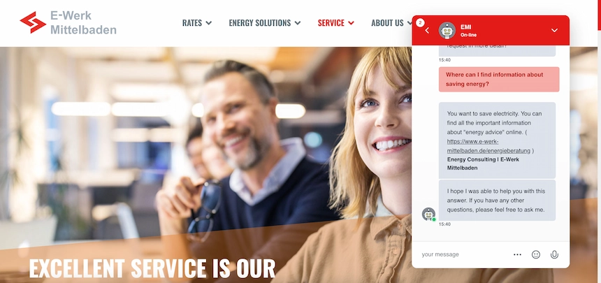 Energy chatbot guides customer to a helpful page about energy consumption