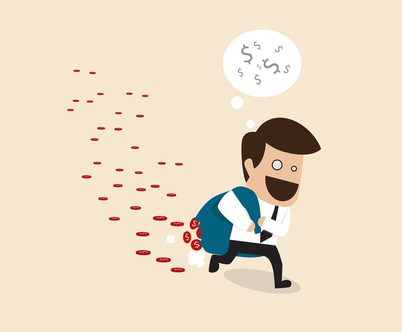 dreamstime comic picture of manager losing coins while carrying a bag of money