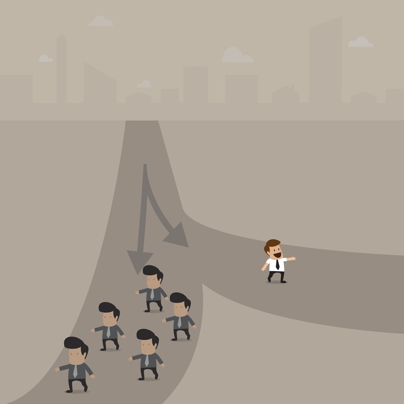 dreamstime comic picture of manager on single path while customers walk other way