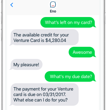 screenshot of conversation with banking chatbot Eno