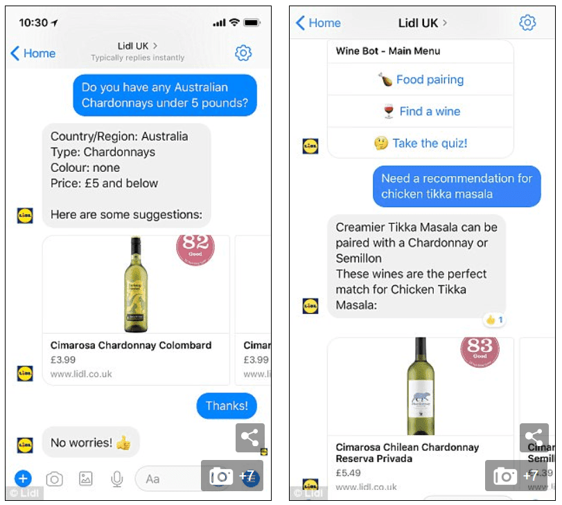 screenshot of user asking for wine recommendations