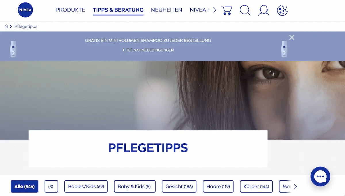 screenshot of Nivea's website