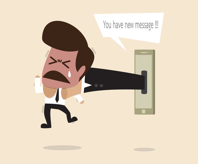 cartoon of man getting choked by phone