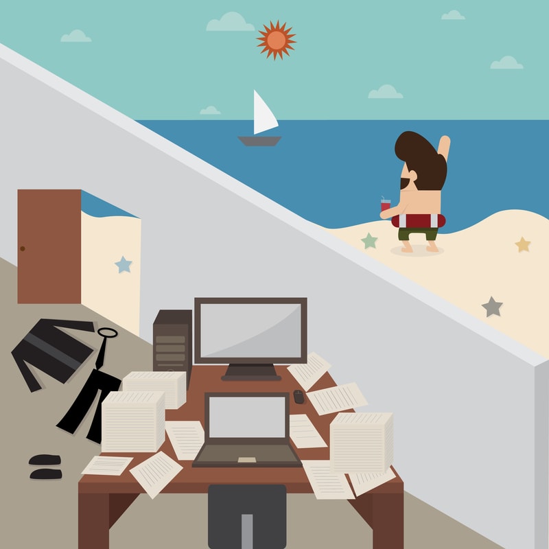 cartoon of man going for a swim on his work break