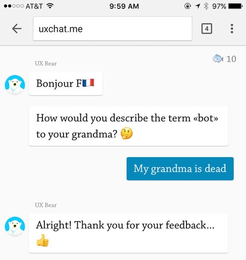 a screenshot of a conversation with a chatbot that failed