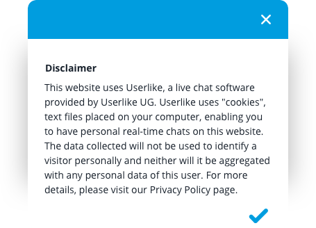 a chat window showing a text with a data privacy disclaimer