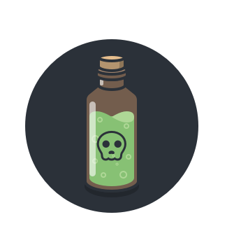 Une bouteille empoisonnée, pour symboliser les critiques injustes.