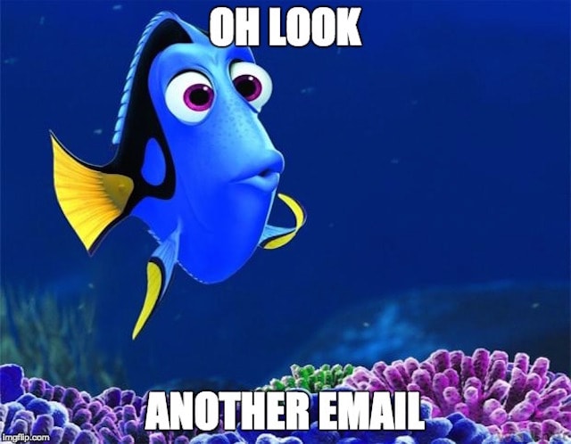 Dory the fish from Finding Nemo getting distracted by a new email