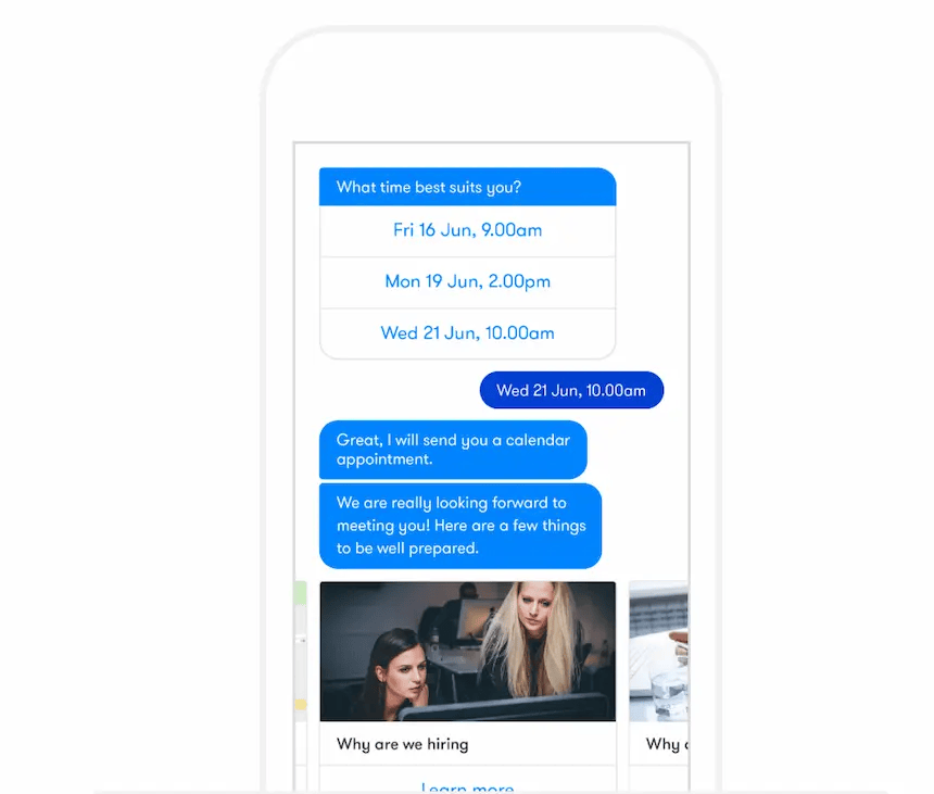 HR chatbot sends a calendar invite to an applicant