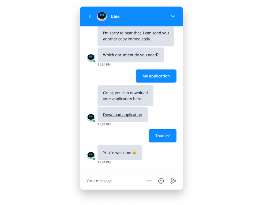 Chatbot sends applicant a copy of their application in the chat