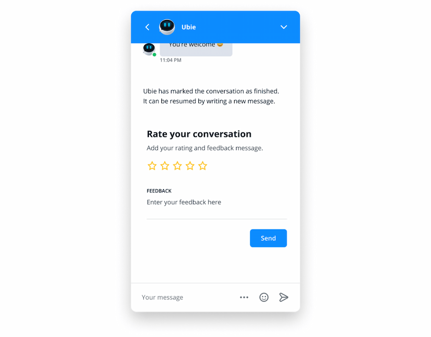 Star rating displayed at end of chatbot conversation