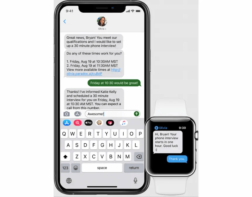 Paradox AI Olivia chatbot is compatible with smartphones and smart watches