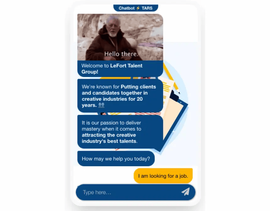 TARS HR chatbot template example with fake company