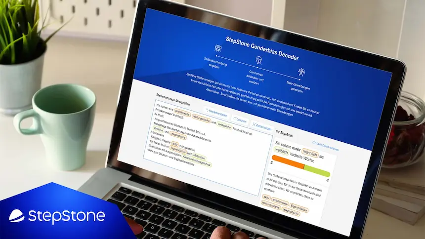 StepStone gender bias software open on a laptop