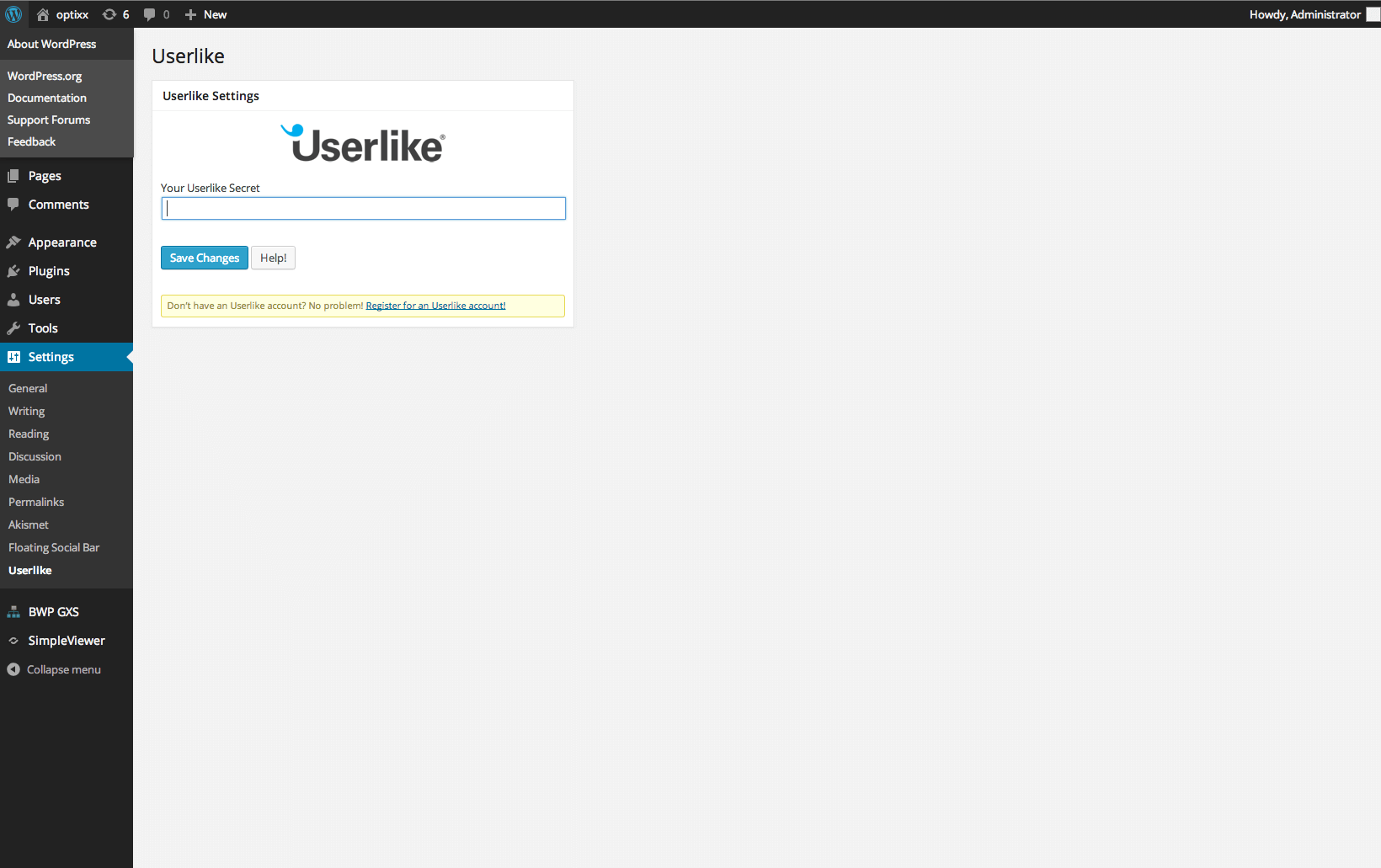 adding the Userlike Widget Secret to WordPress