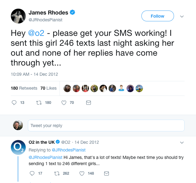 a screenshot of a social customer service tweet by 02