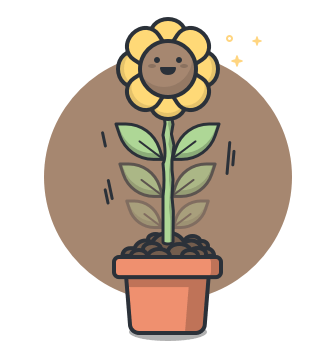 Cartoon of a sunflower in a pot.