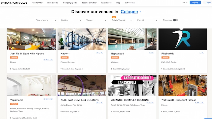 Urban Sports Club homepage