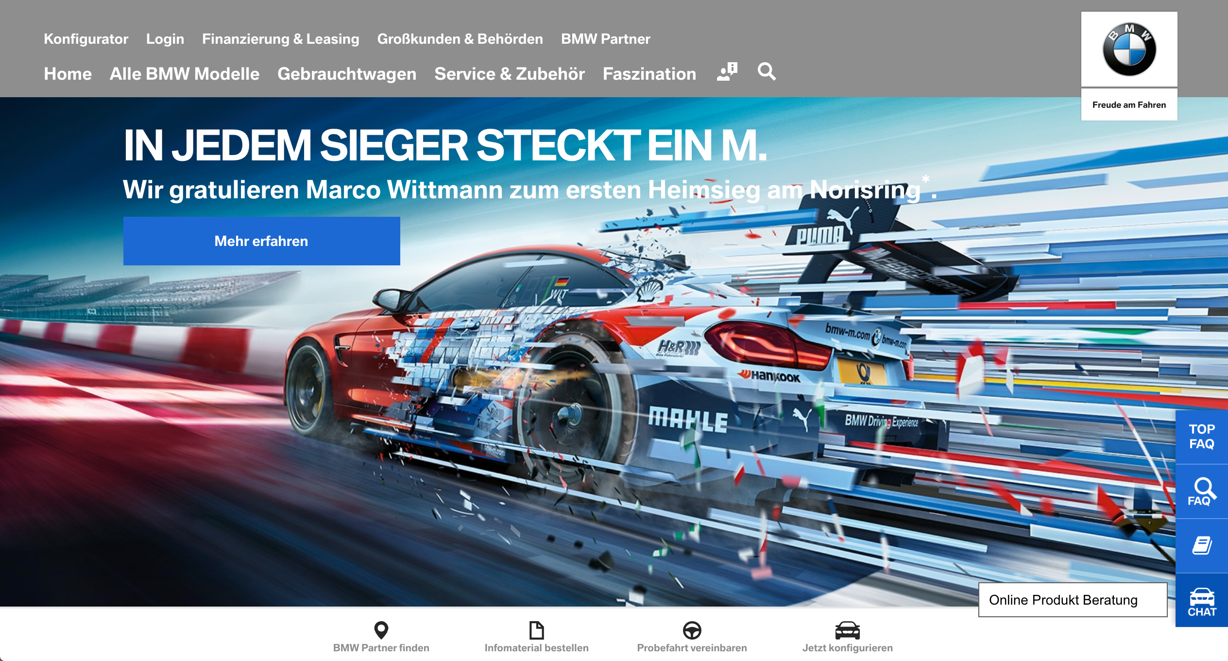 Screenshot of BMW website with live chat.