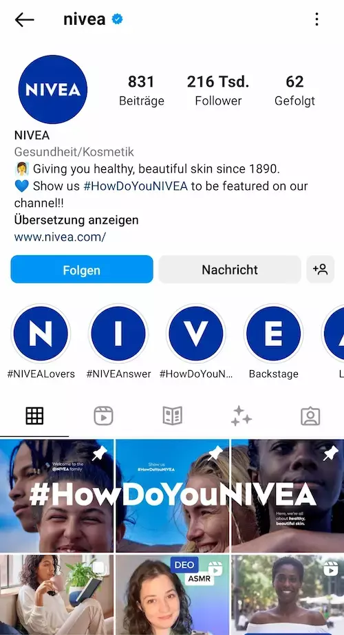 Bild des Instagram Profils von Nivea
