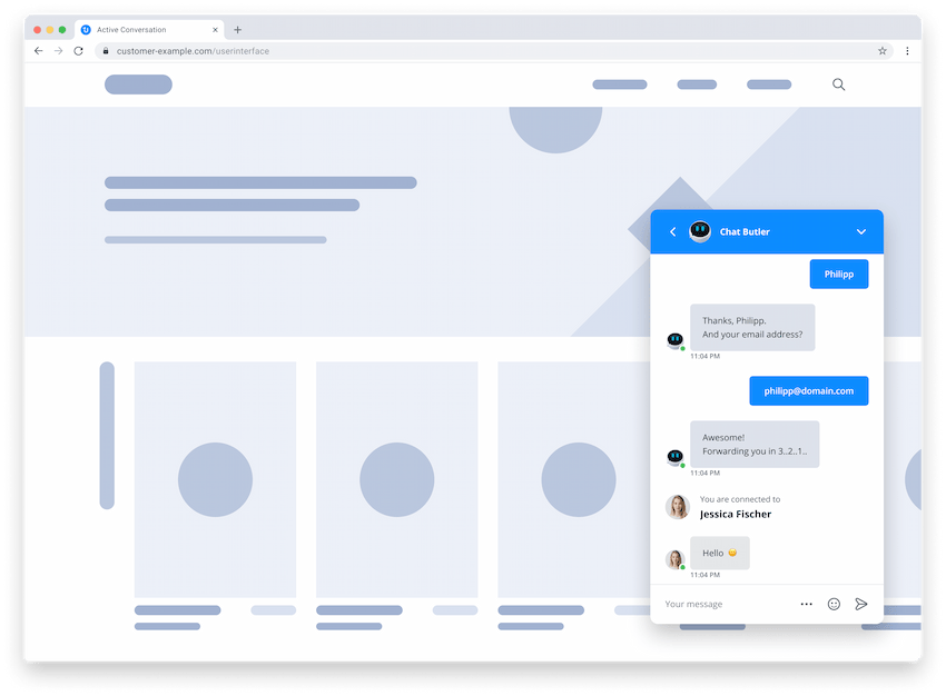 chatbot forwarding chat in Userlike