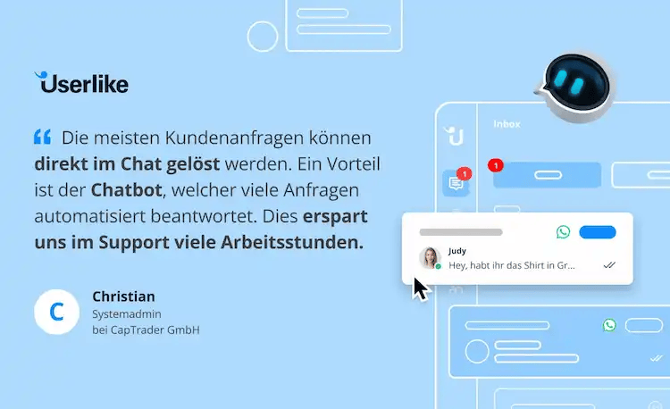 Zitat von Kunden über Userlikes Chatbot-Tool für die Automatisierung des Kundensupport.