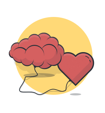 caricatura de un cerebro y un corazón