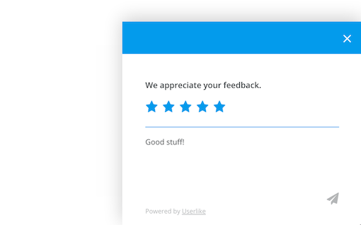 Sistema di valutazione a 5 stelle come opzione di Feedback dopo una chat di Userlike