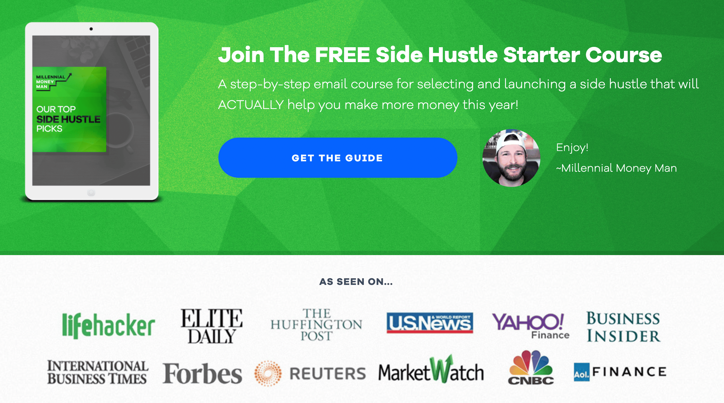 example of Finance blog Millennial Money Man’s “side hustle starter course.”