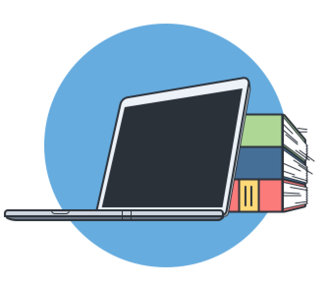 Laptop with stack of books