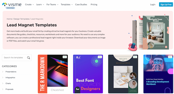 Visme home page