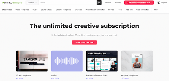 Envato Elements home page