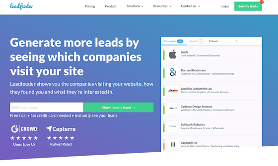 Screenshot der Website von Leadfeeder