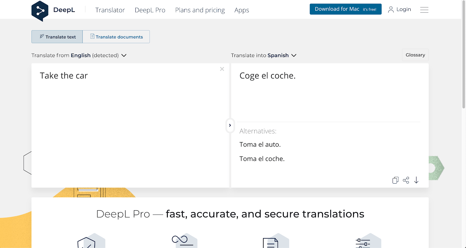 a screenshot from a translation with deepl