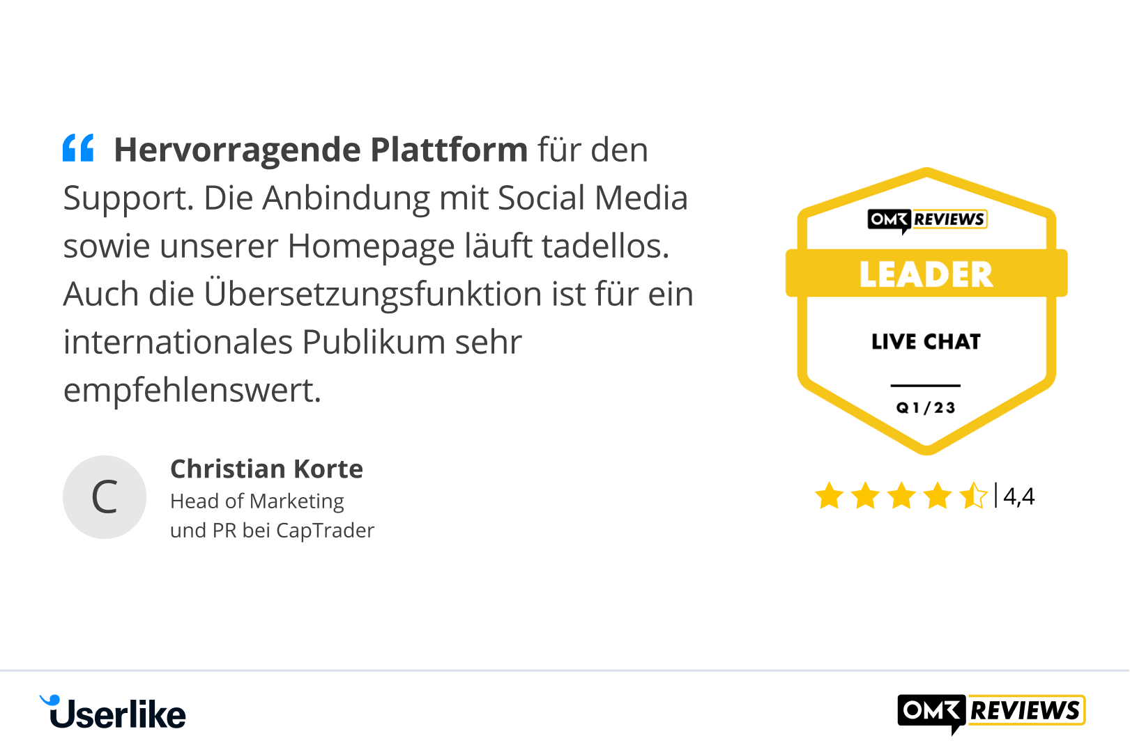 Kundenfeedback von OMR über Userlike und live chat Badge