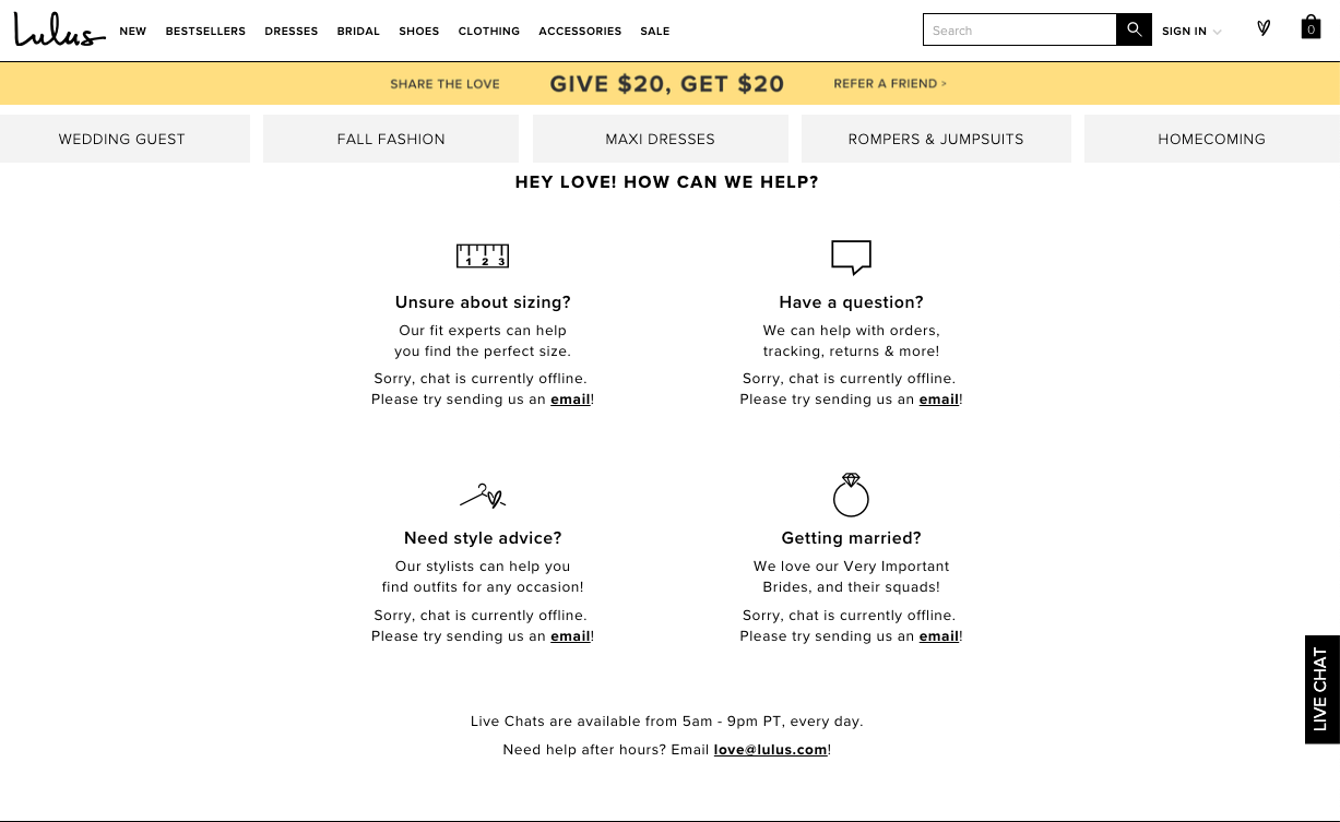 Screenshot of Lulus’ fashion live chat