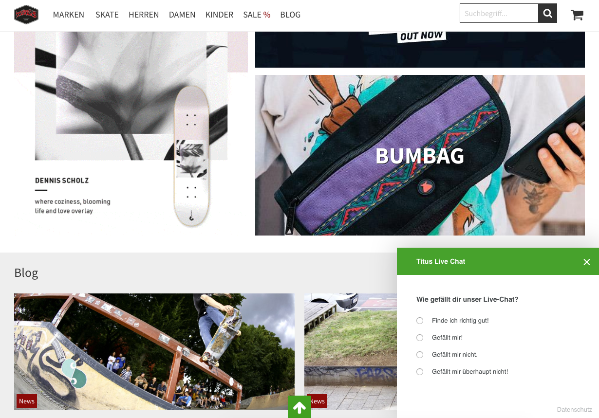 Screenshot of Titus’ fashion live chat survey