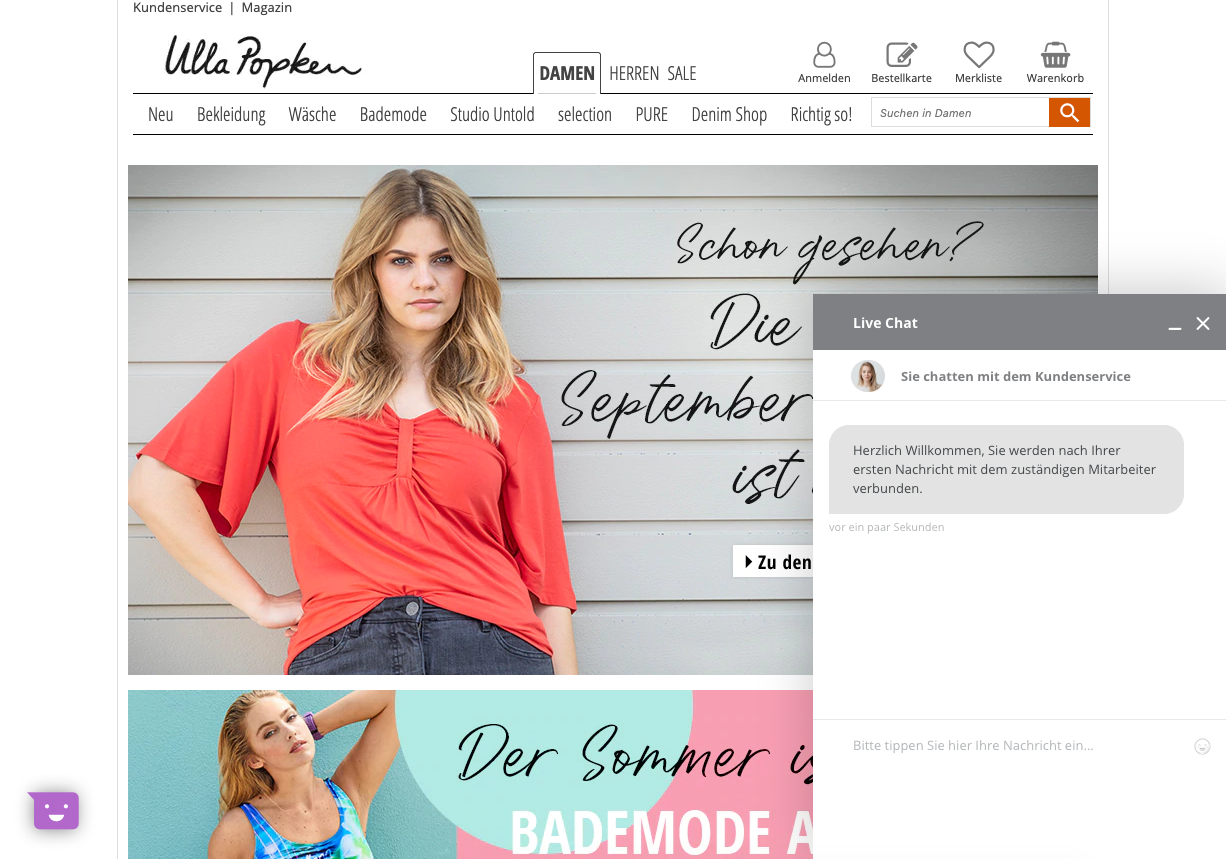 Screenshot of Ulla Popken’s fashion live chat