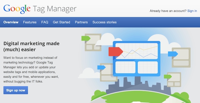 Screenshot of Google Tag Manager's website.