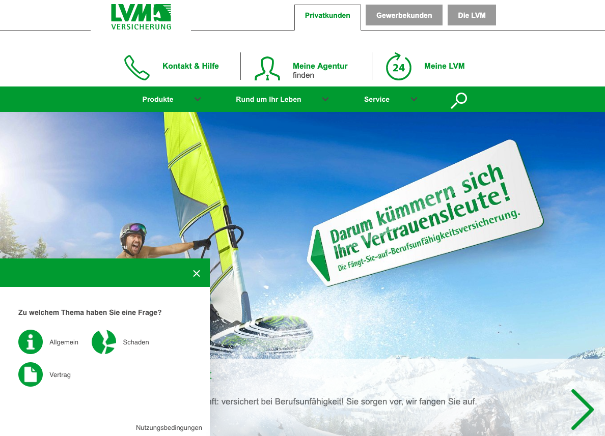 Screenshot of LVM Website with Live Chat Customer Support