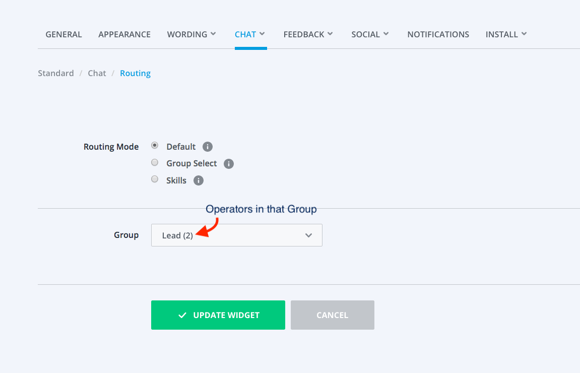 Setting up the Default routing mode in the Dashboard.