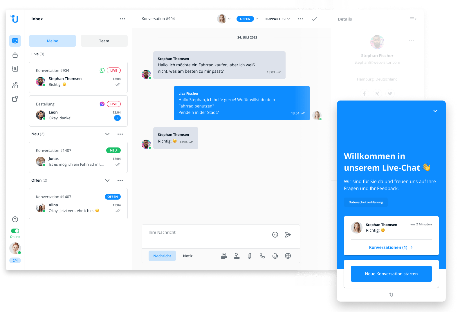 Beispielbild von Userlikes Message Center und dem Website-Messenger von Userlike