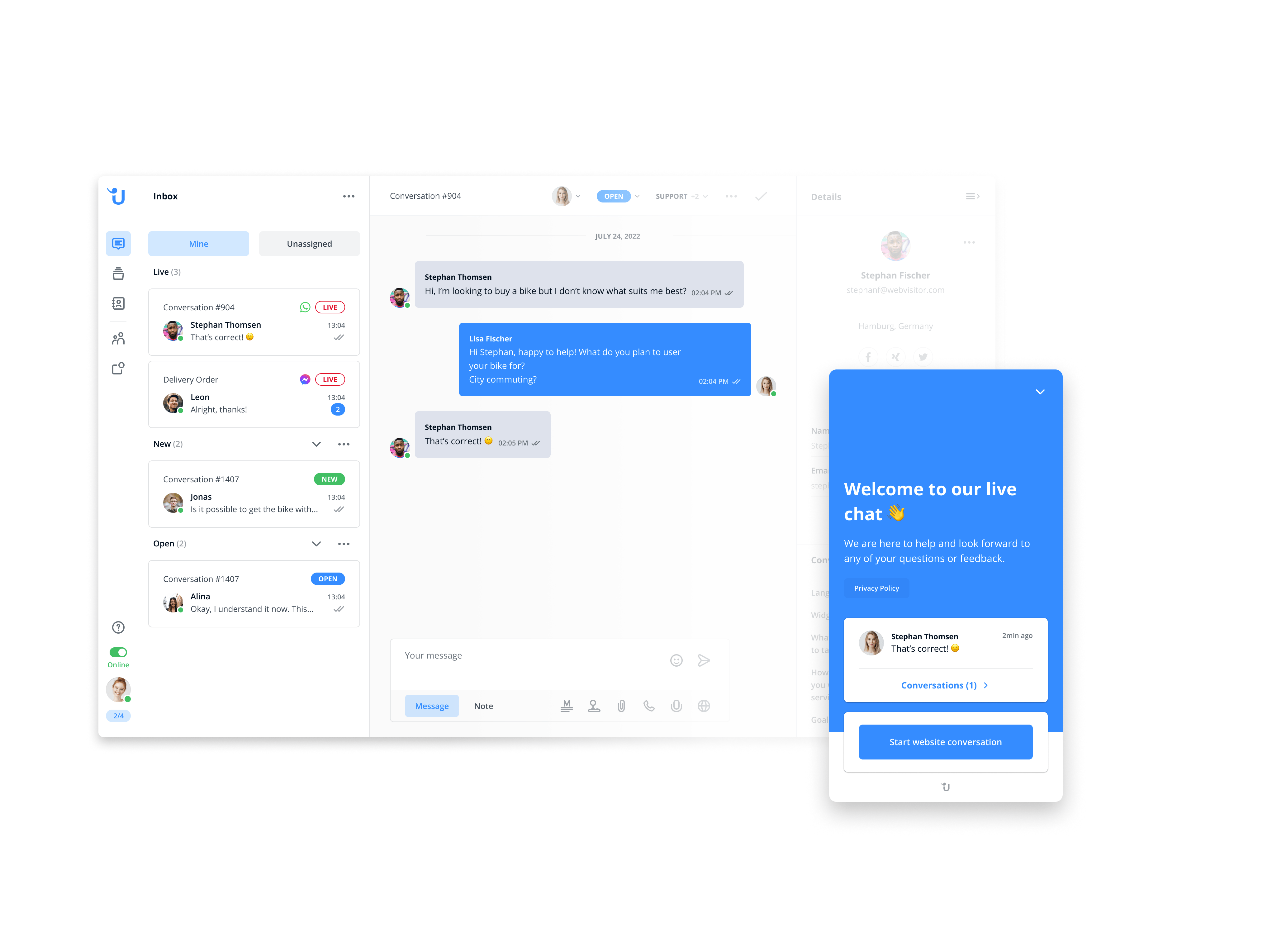 example of Userlike message center